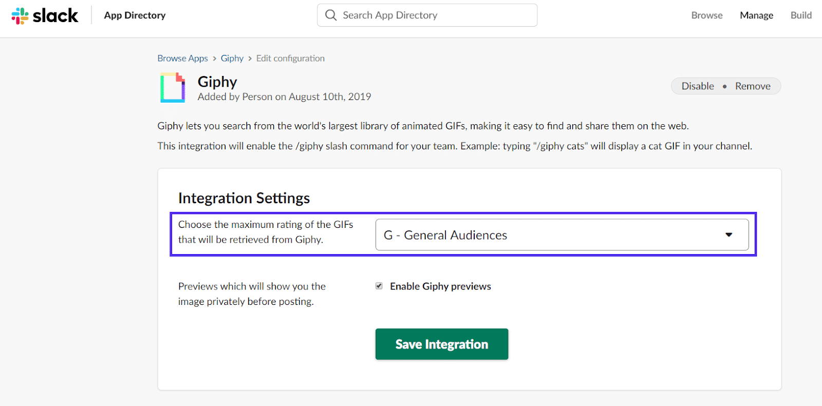 slack giphy add rating and save