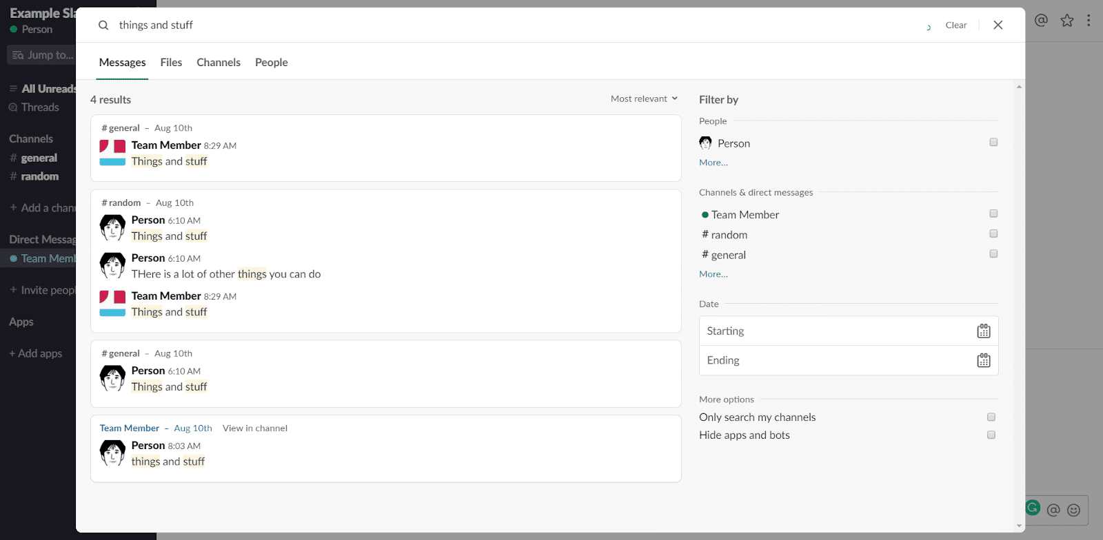 slack normal search