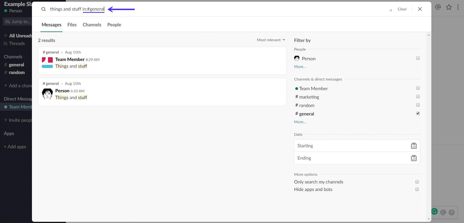 Search in Slack channel