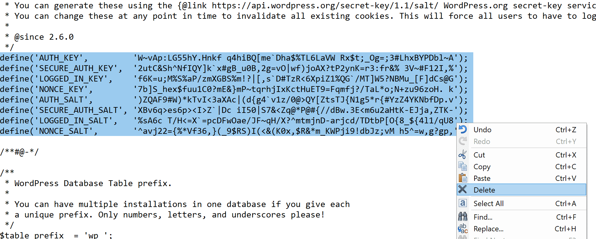 How to change salts in wp-config.php