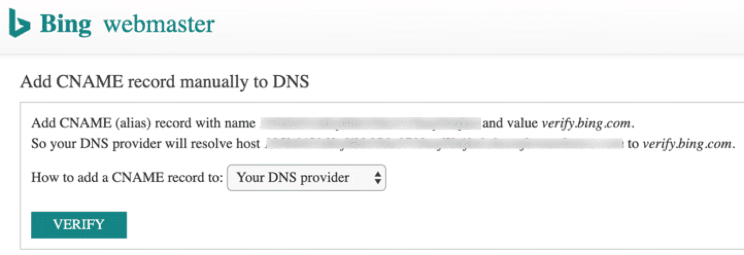 Verifikasi Bing melalui DNS