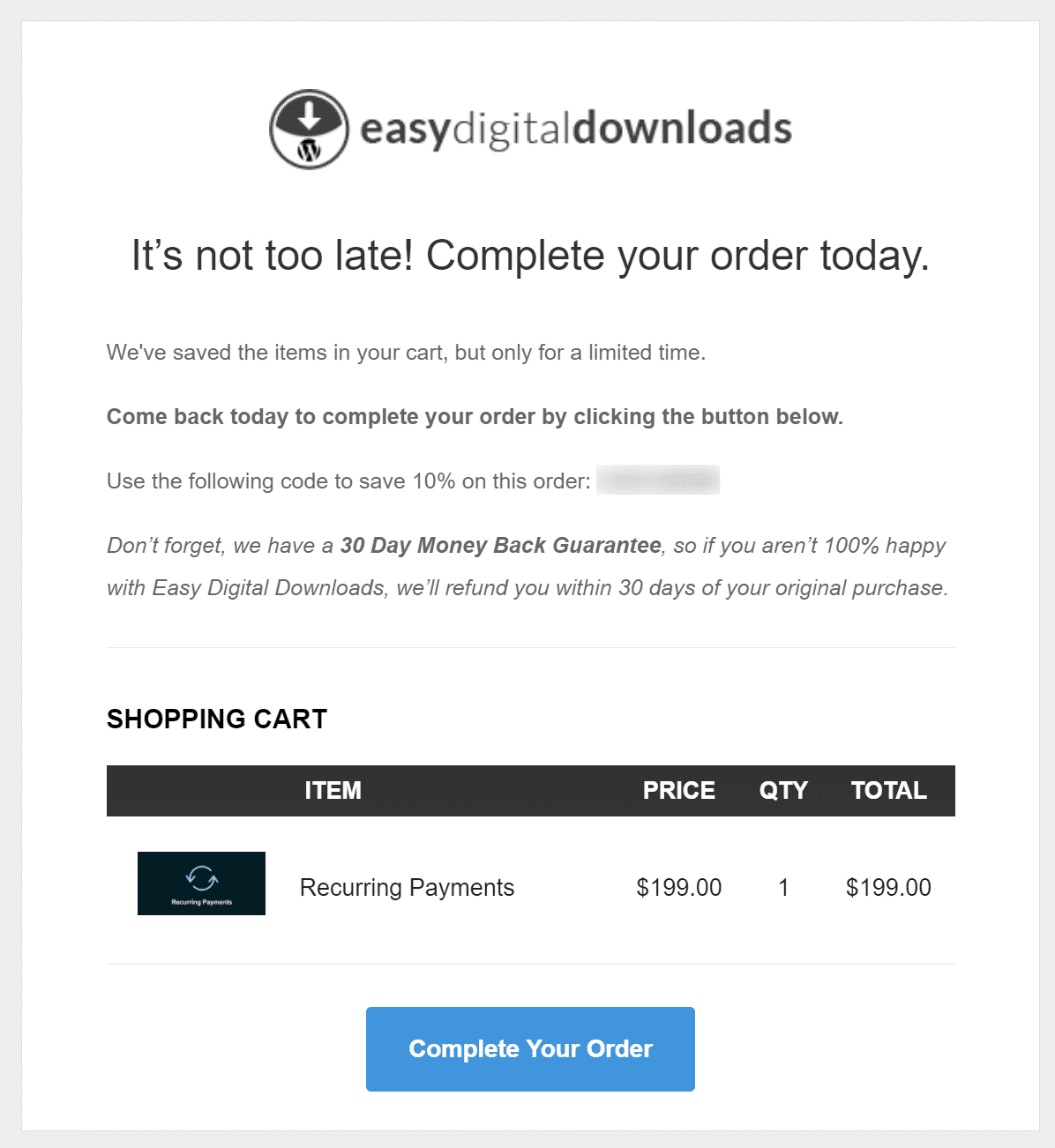 Easy Digital Downloadsの割引コード付きカゴ落ちメール