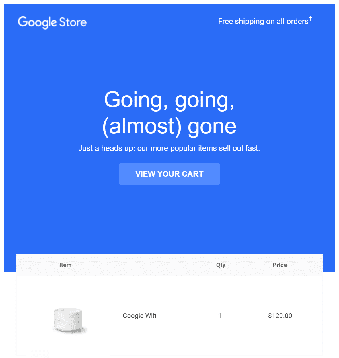 Google ストアのカゴ落ちメール