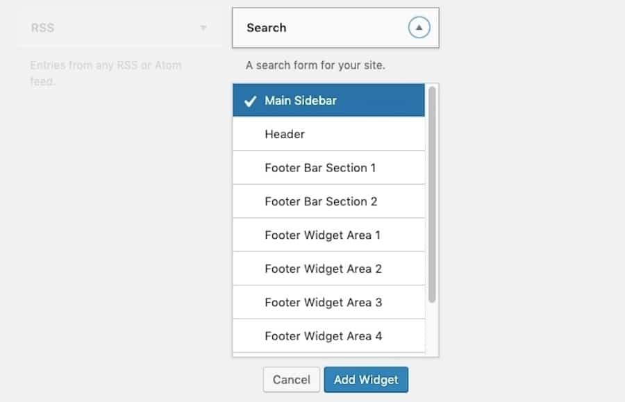 How to add a Search widget to the sidebar with a dropdown.