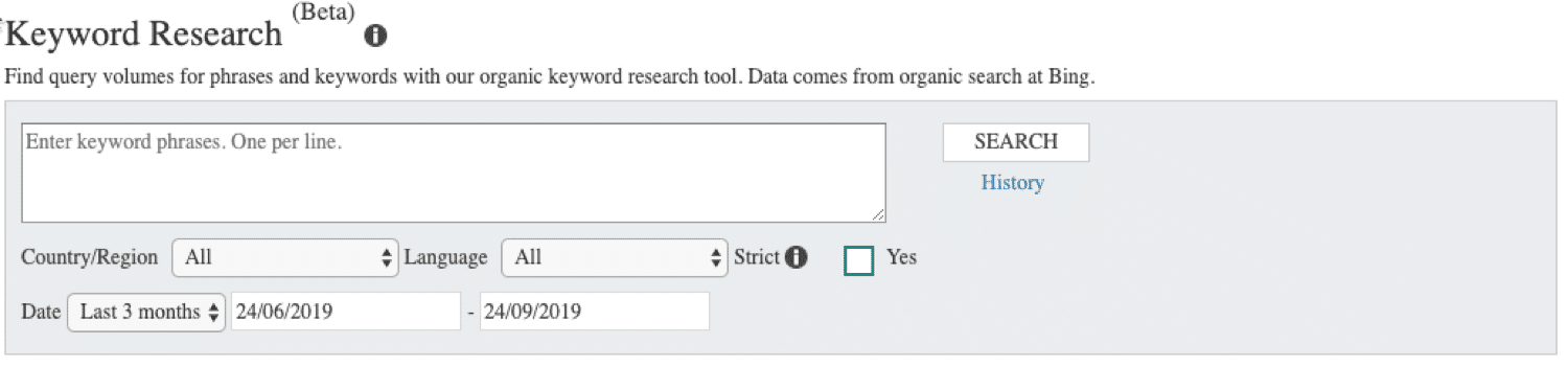 Doing keyword research in Bing Webmaster Tools