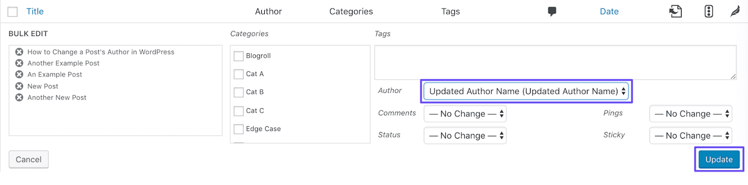 How to change author's name in bulk