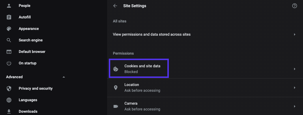Chrome site settings