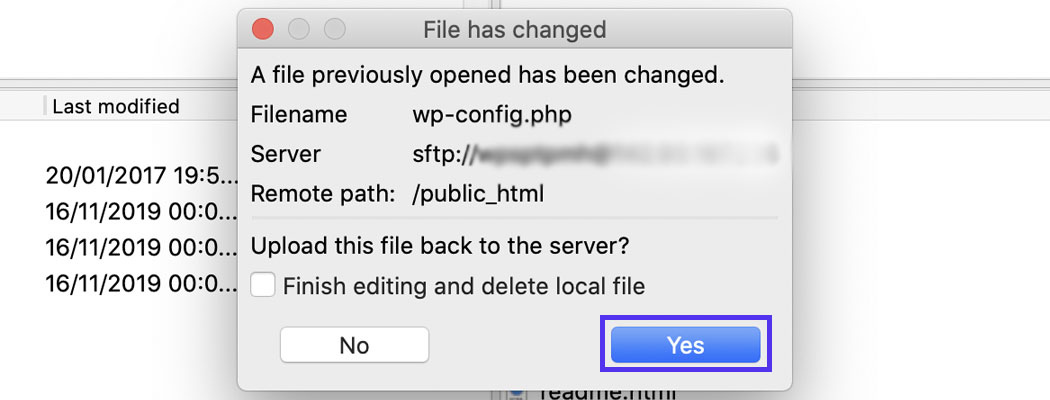 File has changed prompt in FileZilla