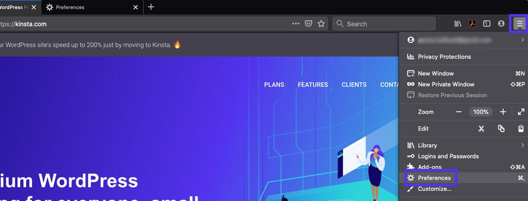 Firefox menu drop down list