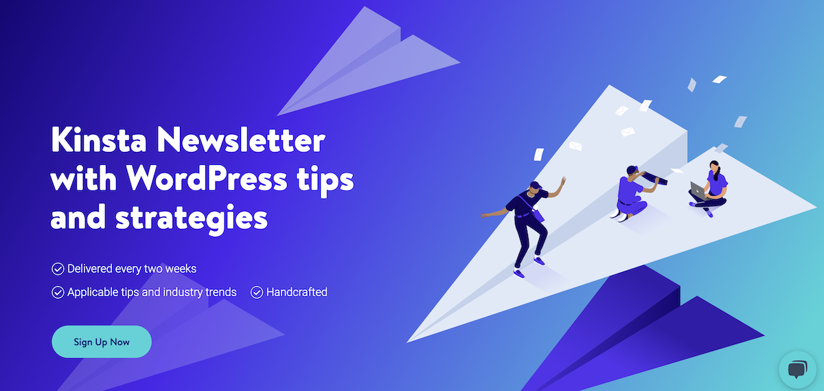 Kinsta newsletter signup page