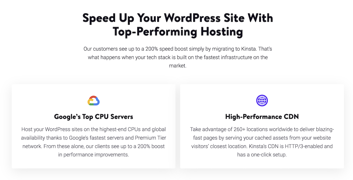 Kinsta performance features