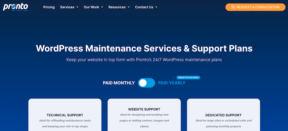 Page de maintenance du site web de Pronto Marketing