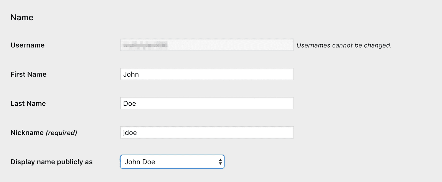 A user's account settings page