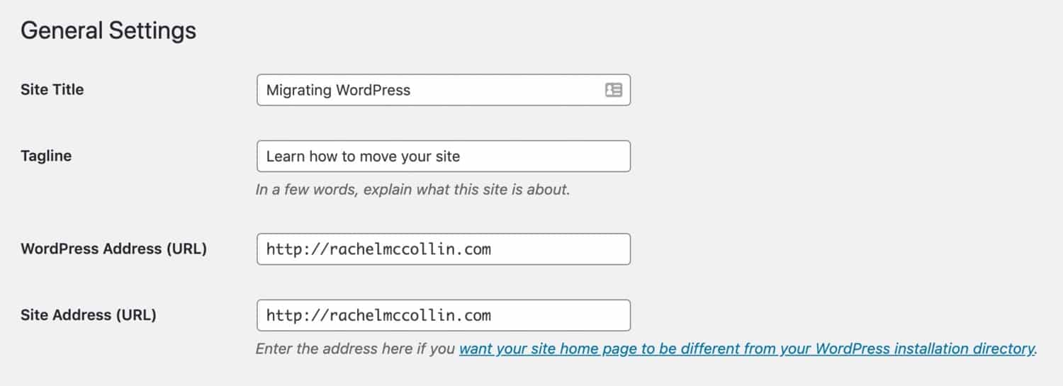 WordPress URL settings