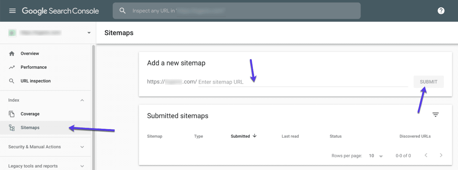 Add a sitemap to Google Search Console