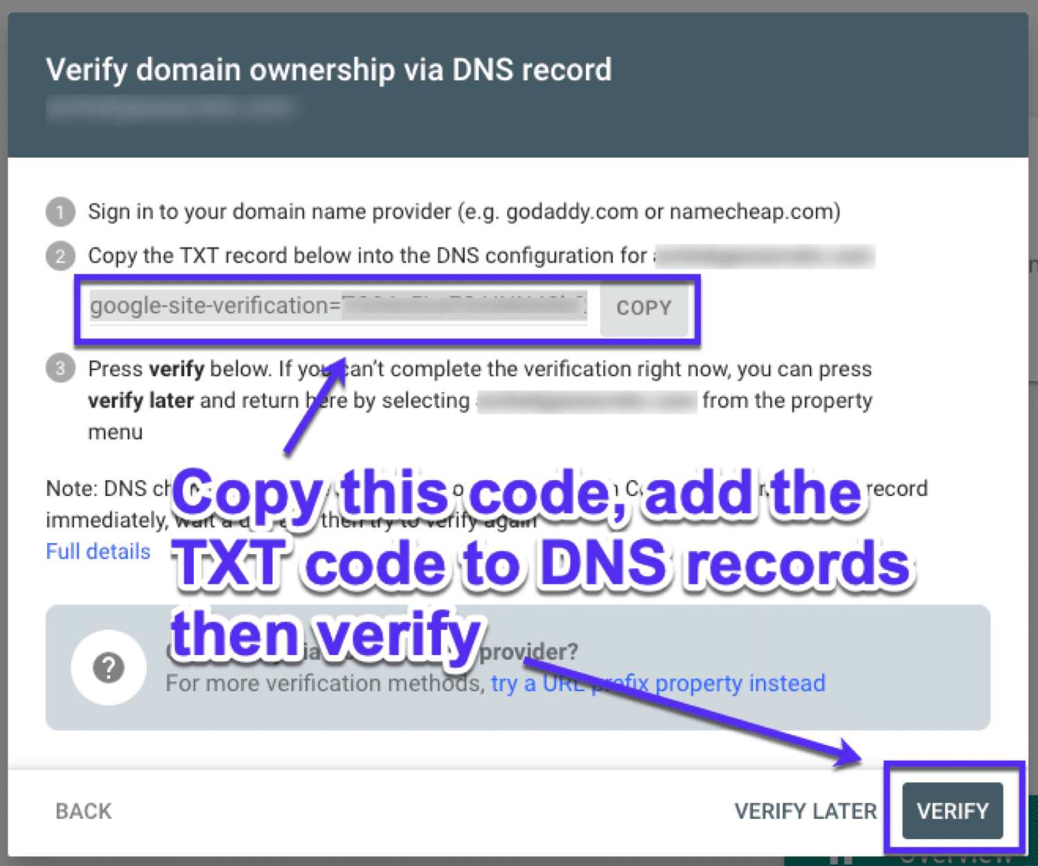 How to verify domain ownership using DNS records