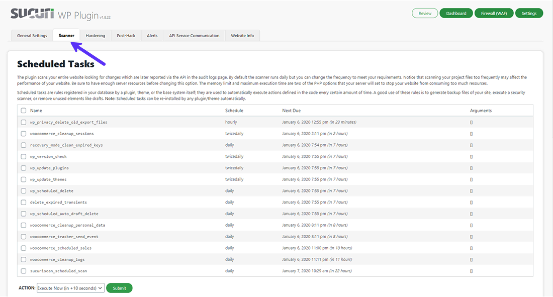 Sucuri Security Scanner Settings panel