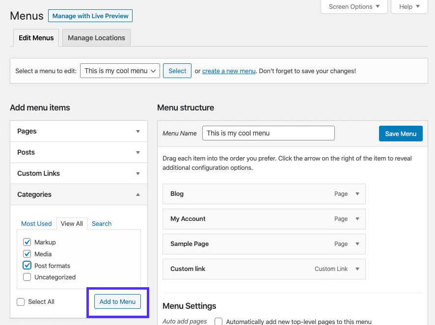 wordpress xmenu