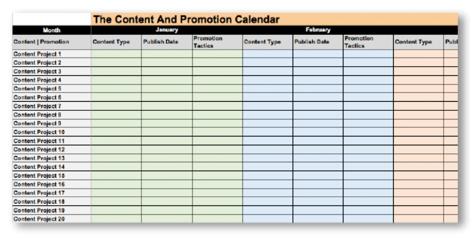 An example of a content calendar you can use