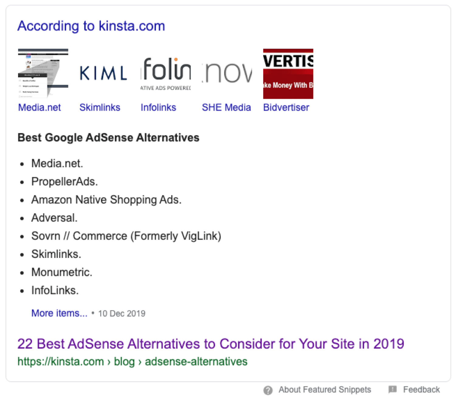 Featured snippet example 