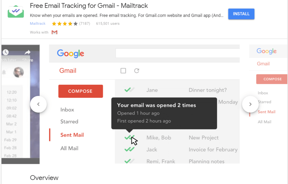 Tillägget Mailtrack for Gmail