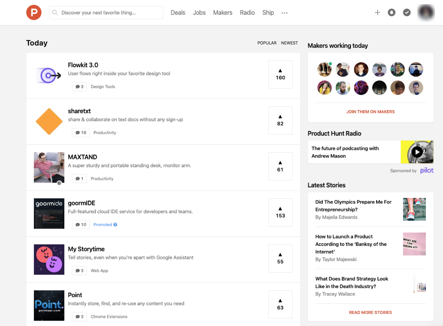 Product Hunt Homepage