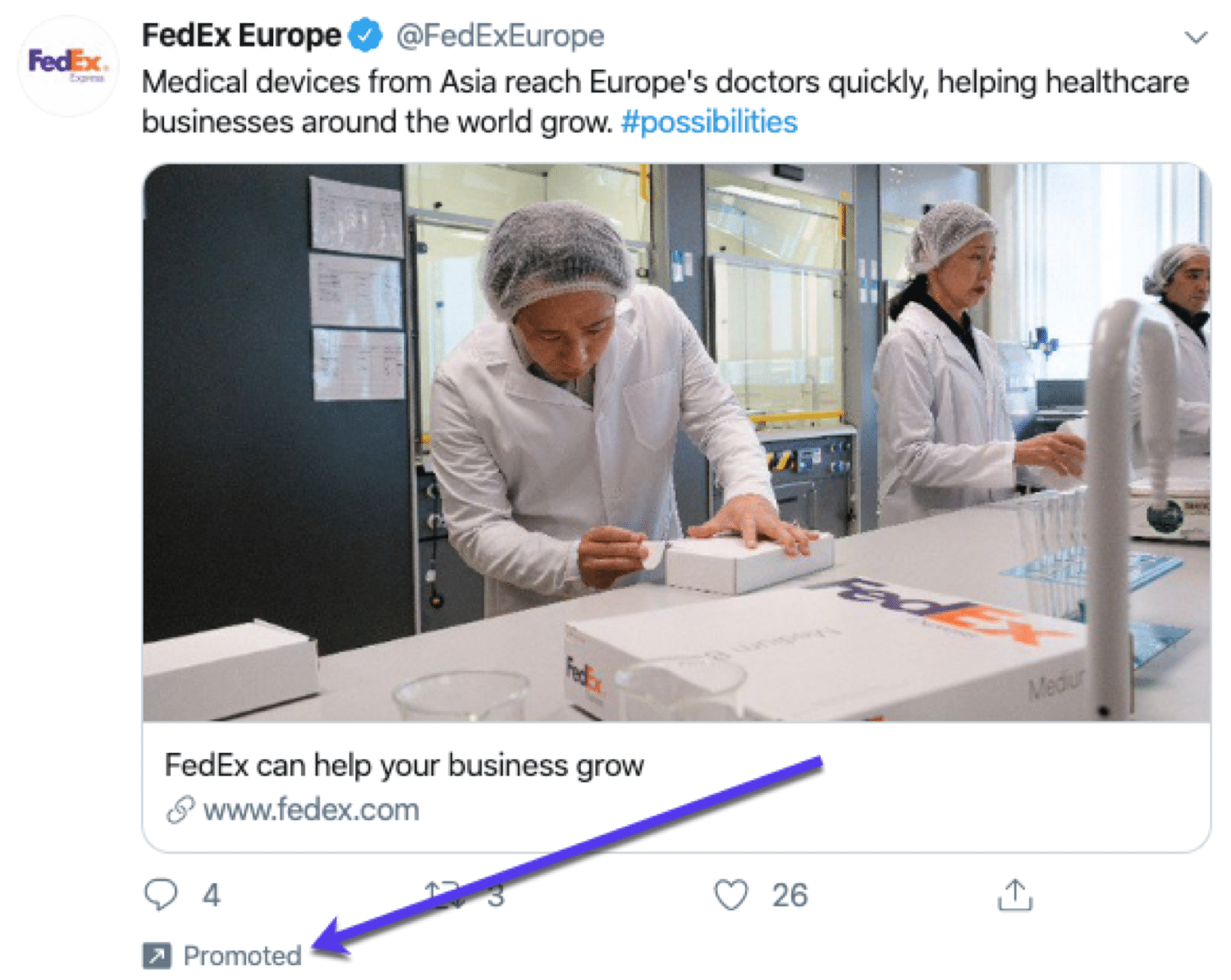 Ett exempel på en sponsrad tweet