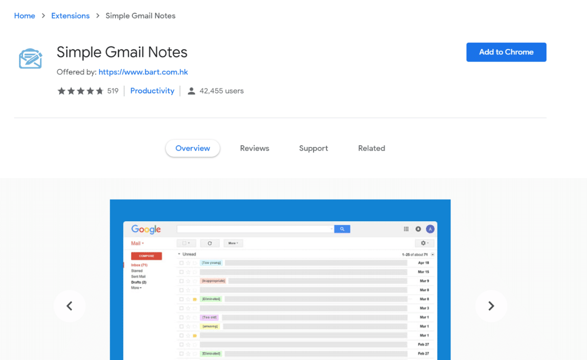 Simple Gmail Notes Gmail-tillägg