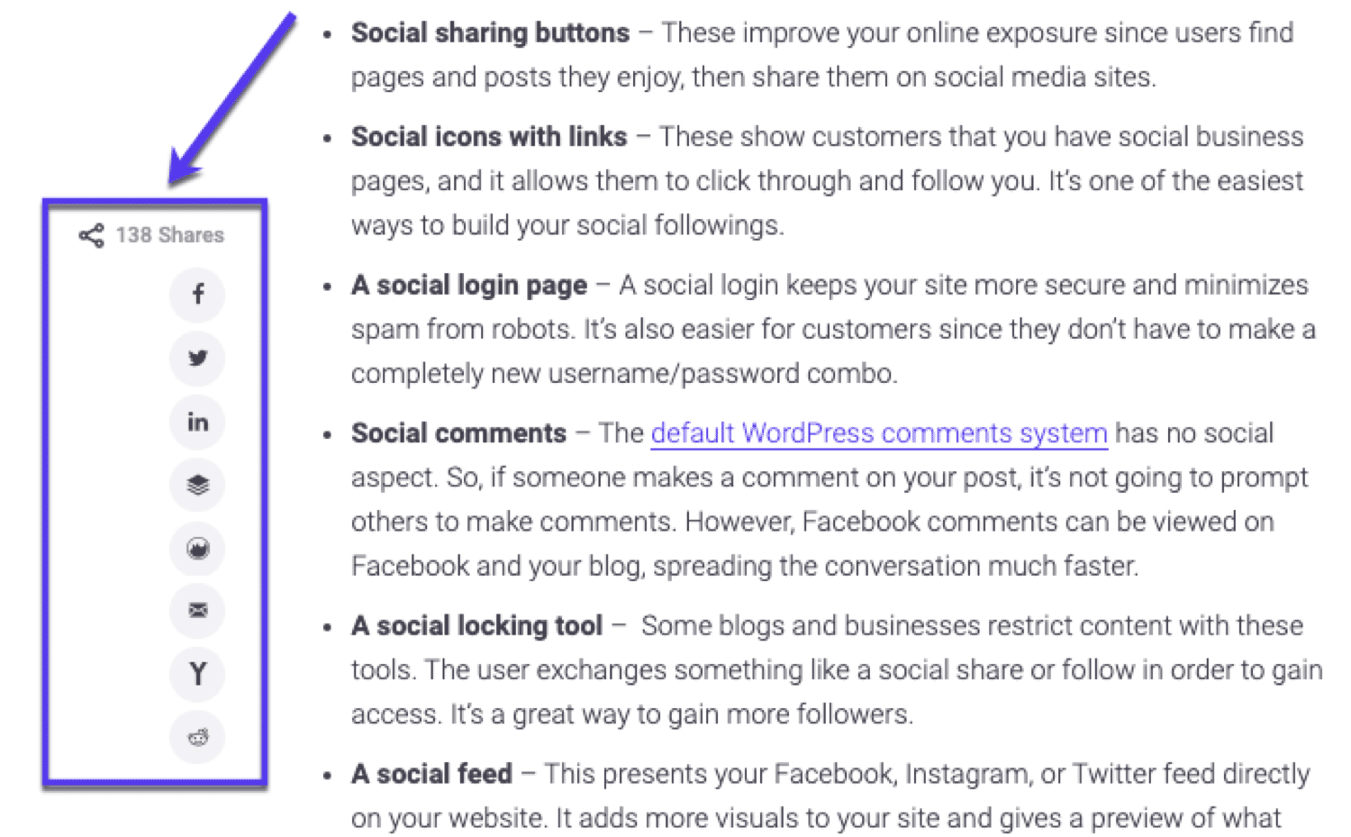 An example of social share buttons