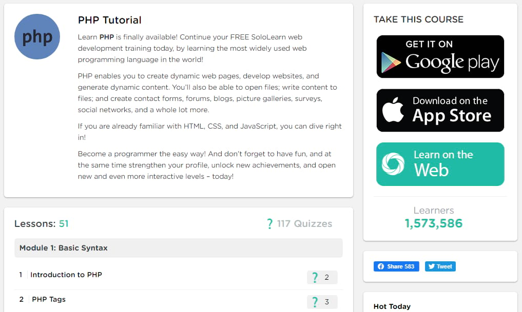 Best PHP tutorials - sololearn php