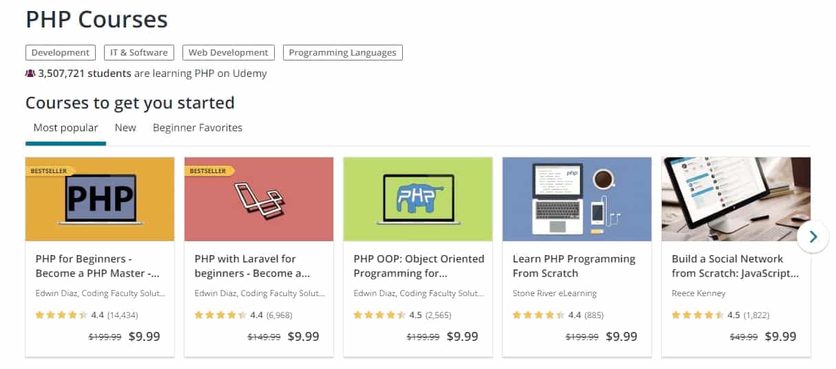 PHP-tutorials på Udemy