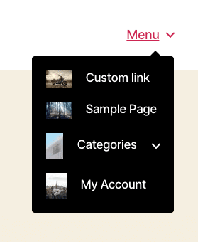 WordPress menu com imagens ao lado os links de navegação