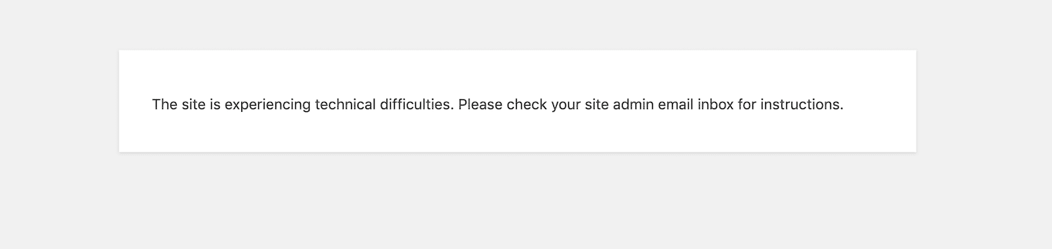 “The site is experiencing technical difficulties.” bericht op de backend