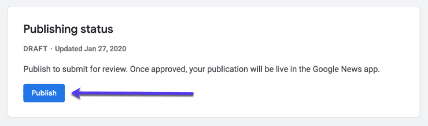 Publishing status for your publication in Google News