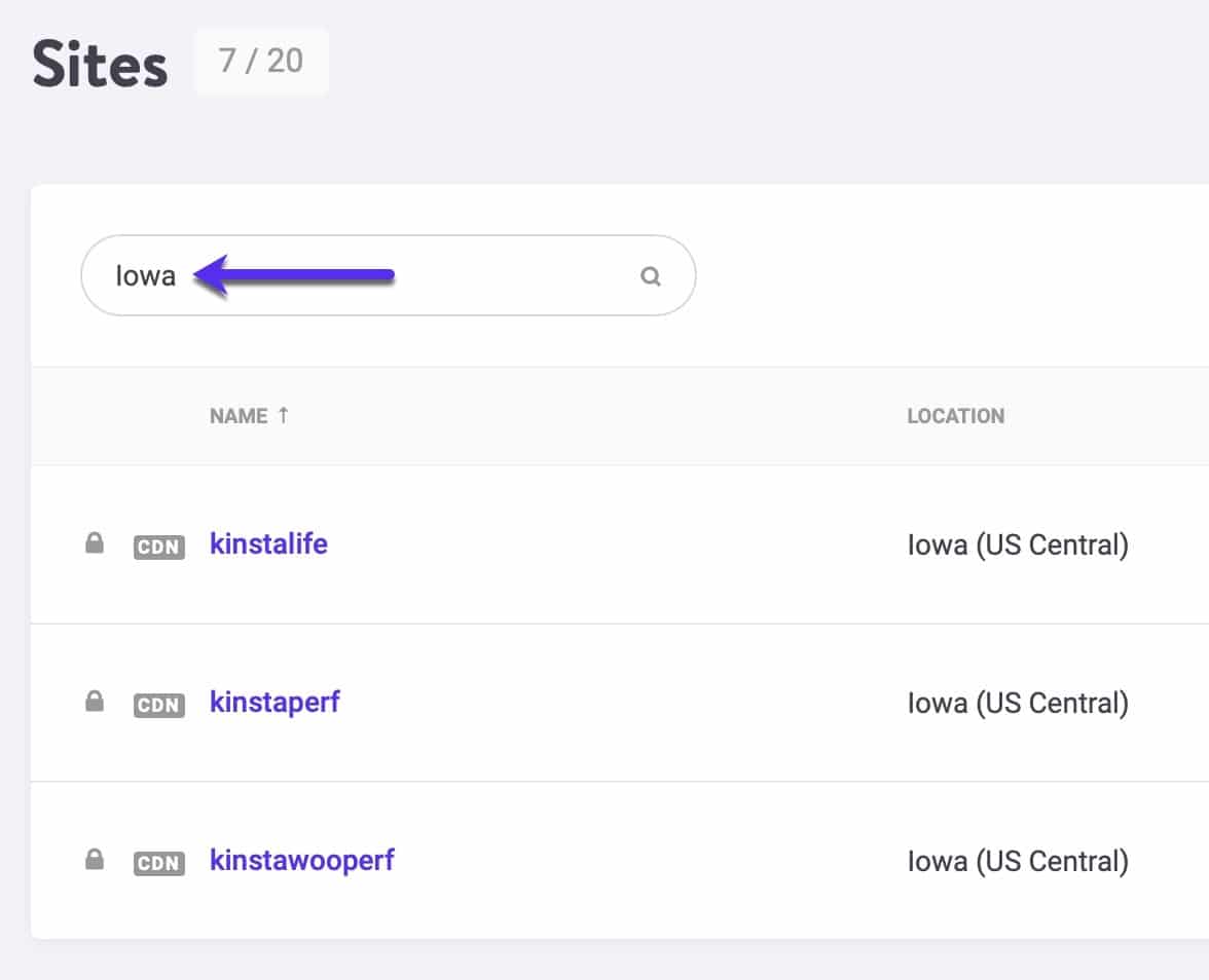 mykinsta filter sites by location