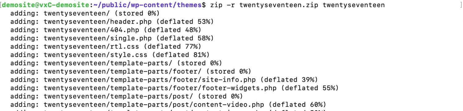 SSH commands: zip -r command