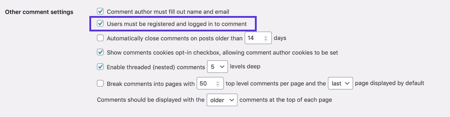 Allow comments from registered users