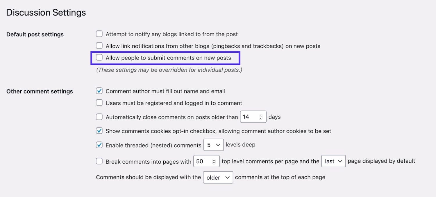 Disable comments in WordPress