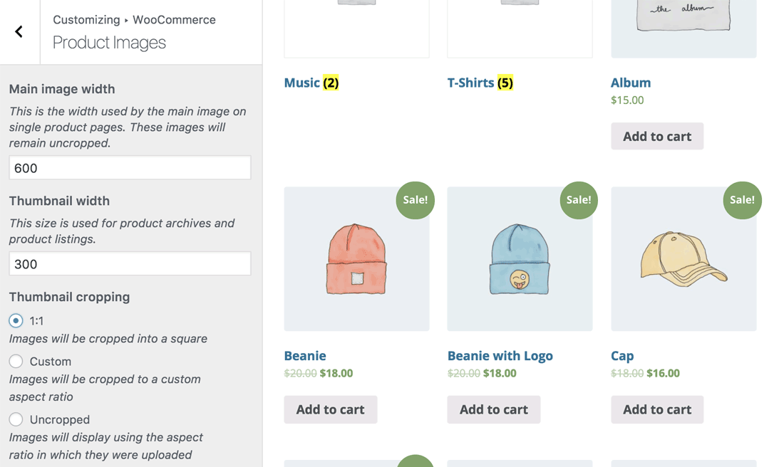 Anpassa WooCommerce´s produktbilder (Bildkälla: WooCommerce)