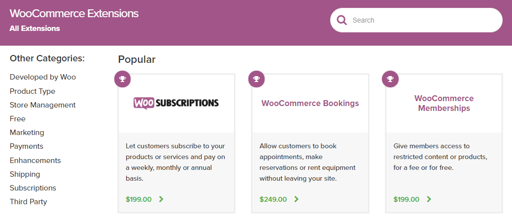 WooCommerce-udvidelser butiksside