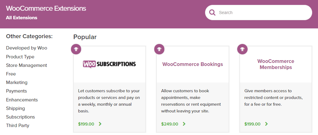 صفحة متجر ملحقات WooCommerce