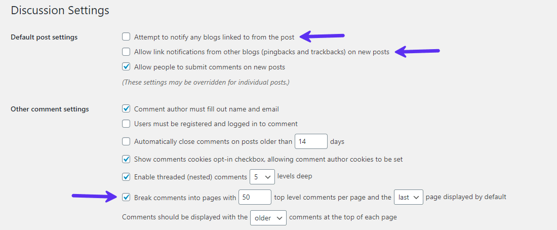 Optimizing the WordPress discussion settings