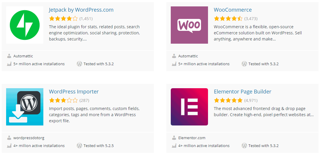 A screenshot of plugins available on wp.org
