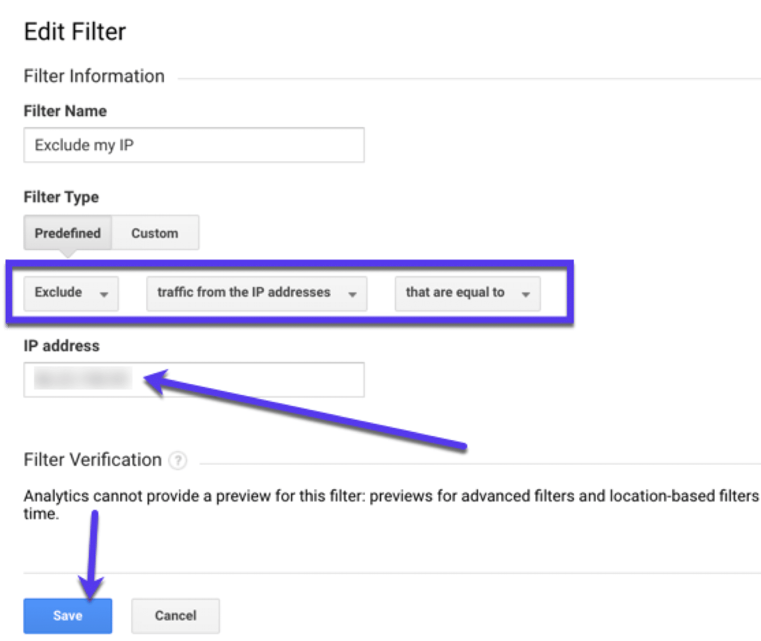Editing filters in Google Analytics