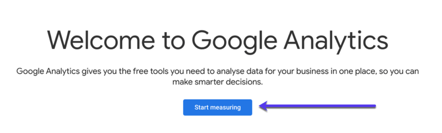 Google Analytics setup page