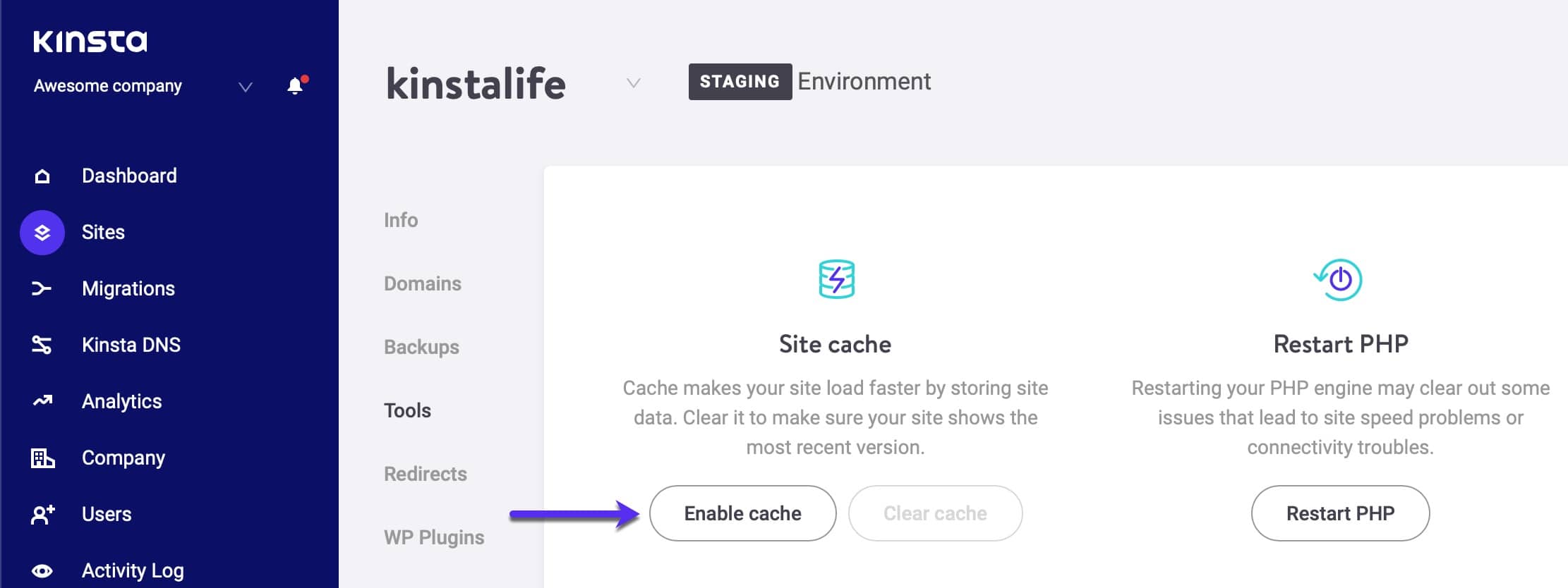 Enable cache on a staging environment.