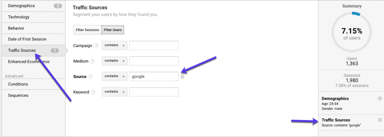 Segmentering efter trafikkälla i Google Analytics