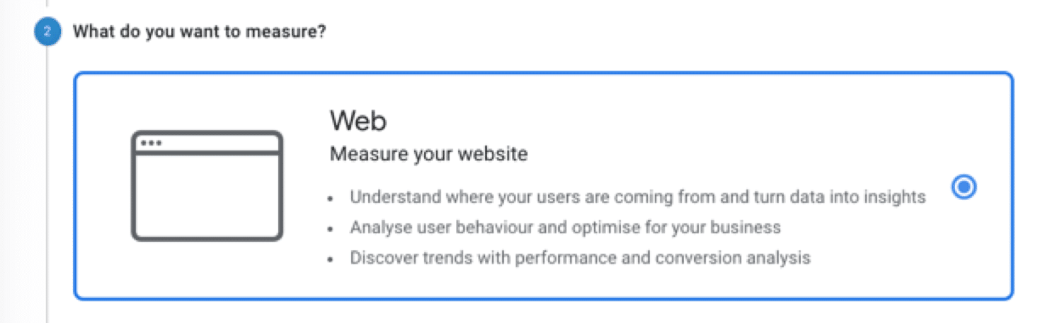 Choose what you want to measure in Google Analytics