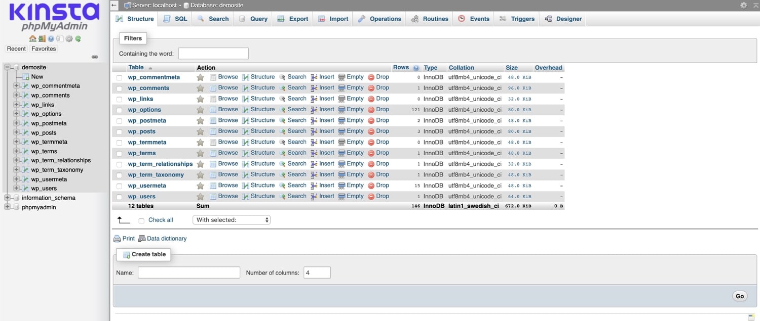 Database structure in phpMyAdmin