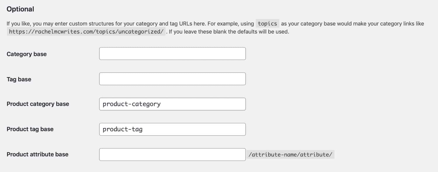 Optional permalinks settings with WooCommerce installed